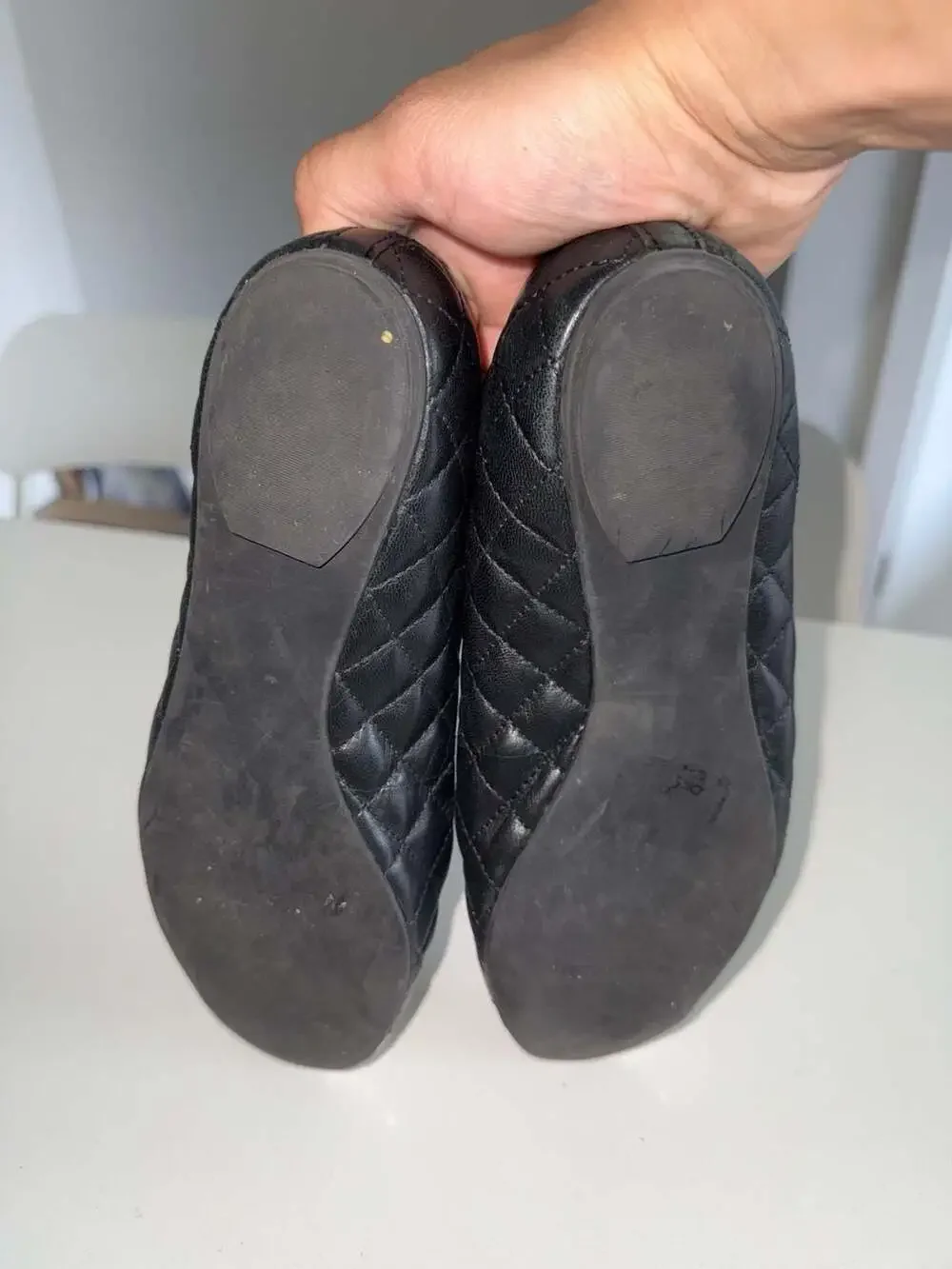 Tory Burch Black Quilted Leather Metal Toe Cap Ballet Flats Size 8M